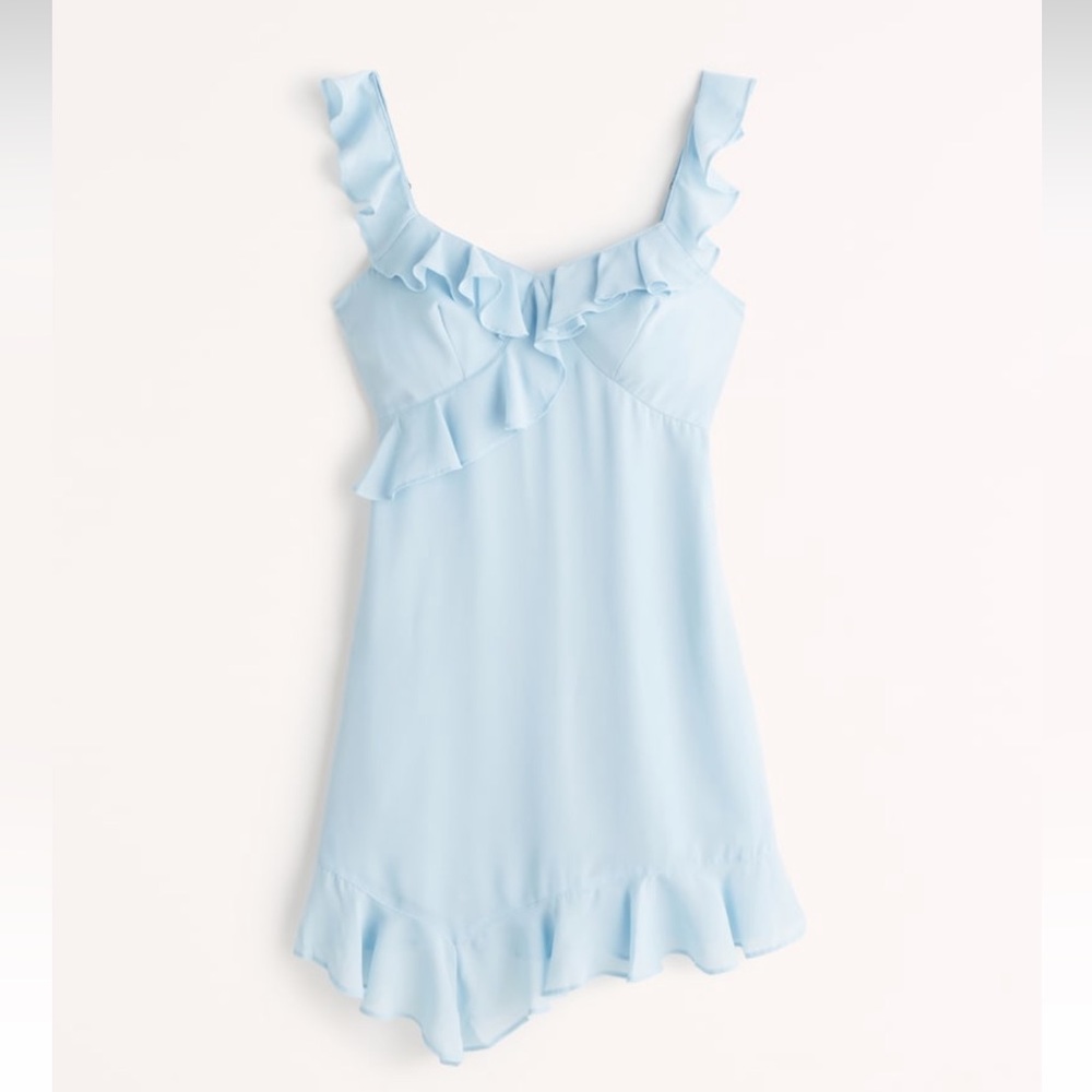 NWT Abercrombie & Fitch Asymmetrical Ruffle Mini Dress - Light Blue - Small